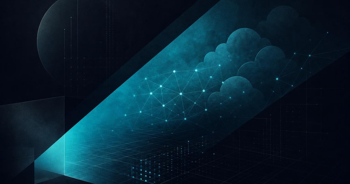 Layered translucent panels with circuit motifs, representing a Google Cloud partner outbound architecture