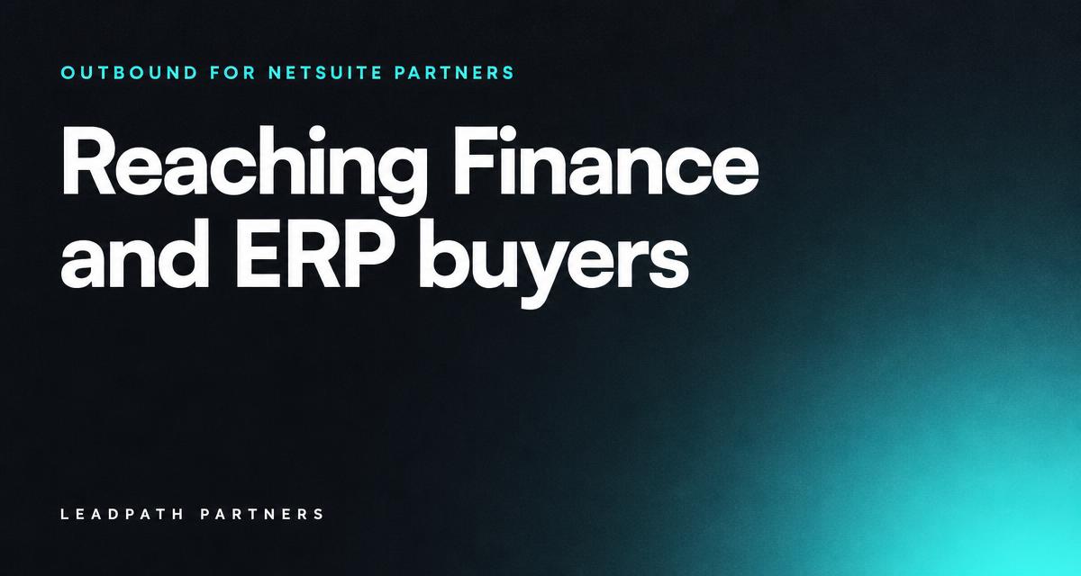 A warm teal beam of light cutting across layered rounded panels on a deep slate background, representing a focused NetSuite services partner outbound programme